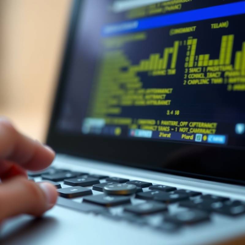 Um close-up de um dispositivo de leitura de tela em funcionamento, mostrando o display em braille e os botões de navegação. O dispositivo está conectado a um computador, representado em segundo plano de forma desfocada.